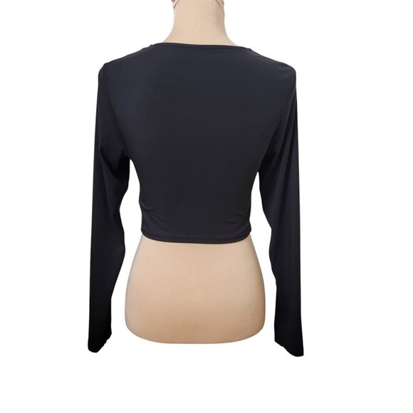 Offline by Aerie Size L Black Ruched /Drawstring Front Long Sleeve Crop Top - Picture 4 of 11